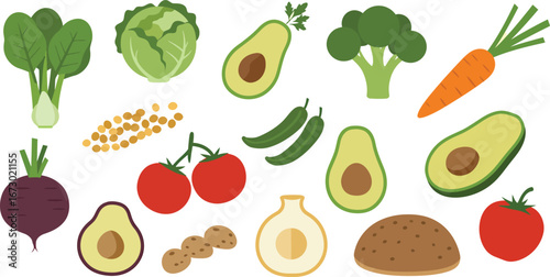 Vibrant FlatLay Collection of Fresh Vegetables and Avocados.