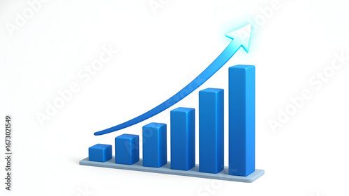 Free Download 3D Bar Chart with Upward Glowing Arrow on White Background - GFXLoad