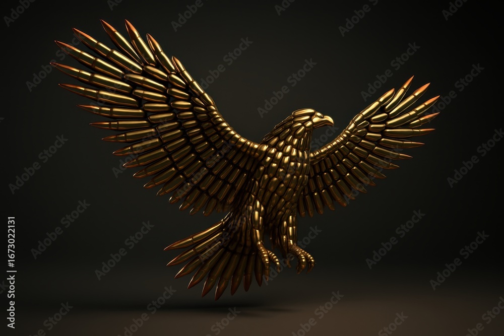 Obraz premium Majestic golden eagle symbol crafted from polished brass rifle bullets