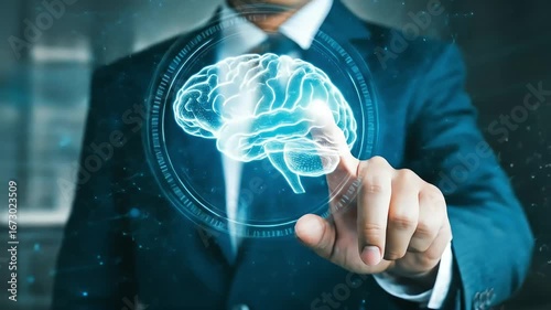 Businessperson pointing at technology key concept