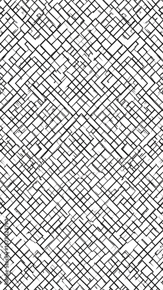 Naklejka premium Interlocking black lines form a complex, diamond-shaped geometric pattern on a white background