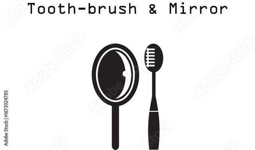 Black silhouette of mirror and hairbrush icon | editable eps