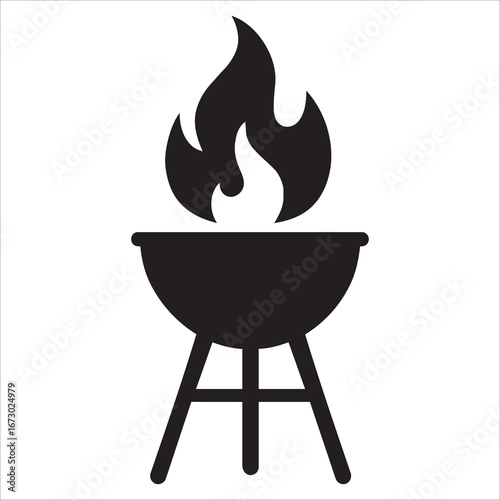 BBQ Grill with Flame Silhouette Vector Icon