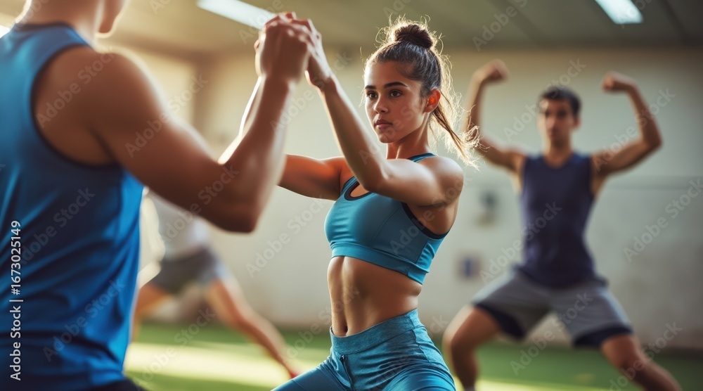 Obraz premium teen leadership sports concept. Dynamic workout session featuring engaged fitness enthusiasts.