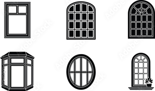 diverse window designs and architectural styles, highlighting various shapes, frames, and glass configurations for homes