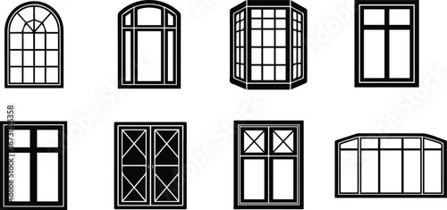 collection of diverse window designs and styles for architectural purposes, showcasing various shapes and sizes