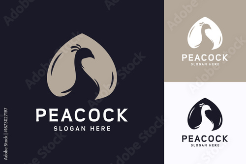 Gold Peacock Logo Vector. Wedding, spa and hotel icon. Simple peacock design template.