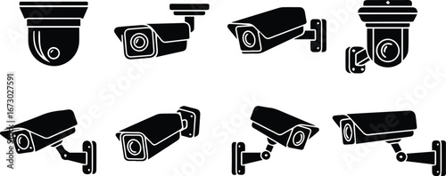 collection of security camera illustrations showing various angles and designs