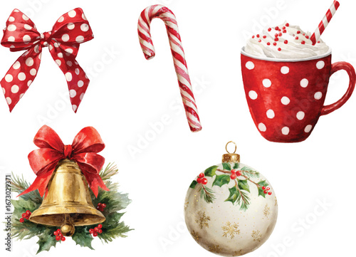 Christmas  Watercolor Illustrator Elements Isolated on White Background.