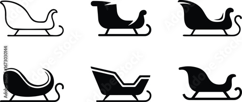 santa sleigh icons featuring winter holiday transportation and festive carriage designs for christmas celebrations and gift delivery