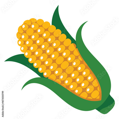Cartoon style corn vector illustration isolated on white. Ideal for farm, organic, bio product, eco friendly, and agricultural themed projects.
