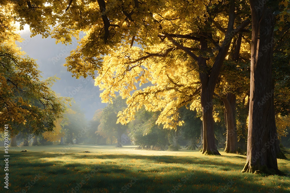Fototapeta premium Landscape with Autumn forest in the morning