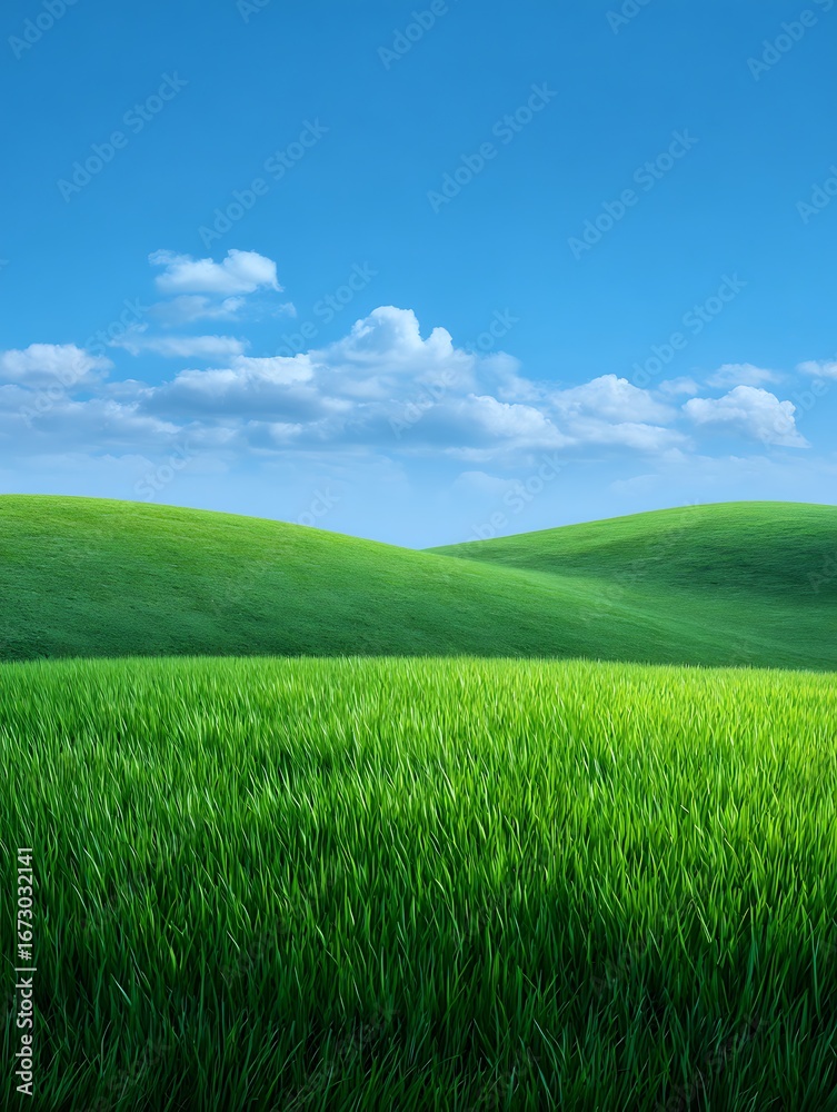 Fototapeta premium Landscape with green field and blue sky