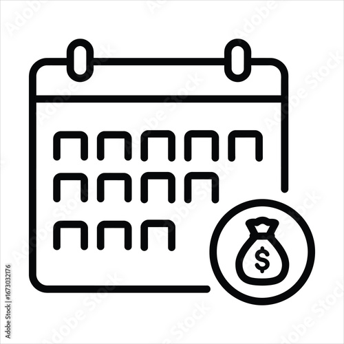 Financial calendar icon for payment schedules, deadlines, and salary day concepts planner