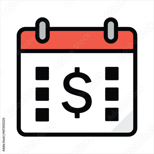 Financial calendar icon for payment schedules, deadlines, and salary day concepts. Vector symbol for finance, budget, and payday