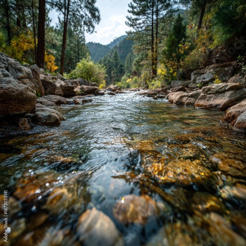 Tranquil Slow Motion Flow of Clear Mountain Water