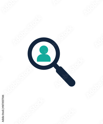 Magnifying glass over a person icon isolated on white background