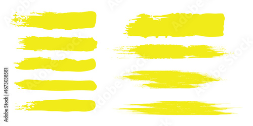 Vector highlighter brush lines. Marker pen highlight underline strokes. Yellow watercolor hand drawn  modern
