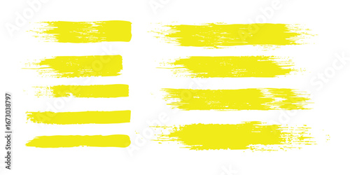 Vector highlighter brush lines. Marker pen highlight underline strokes. Yellow watercolor hand drawn  modern