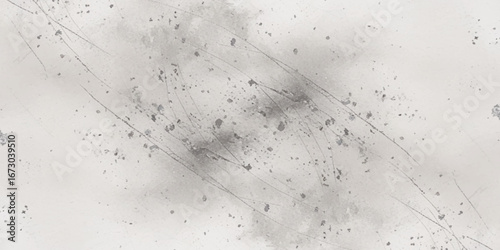 Abstract design with scattered gray splashes and thin, sweeping lines on a light background.