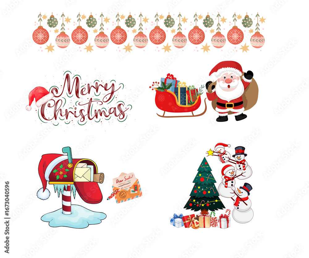 Fototapeta premium Merry Christmas PNG Clipart Set, Banners and Festive Elements 