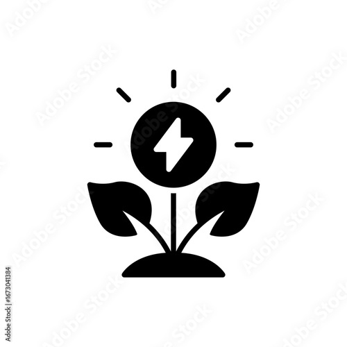Green energy icon. Simple solid style. Green, energy, leaves, solar, renewable, power, environment, plant, sprout, environment concept. Silhouette, glyph symbol. Vector isolated design