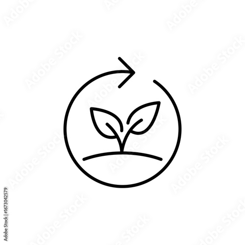 Reforestation icon. Simple outline style. Tree, plant with circle cycle, ecosystem, sustainable, restore, forest, environment concept. Thin line symbol. Vector isolated design