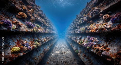 Underwater coral reef tunnel