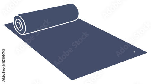 A rolled-up yoga mat lies partially unrolled, ready for exercise or practice.