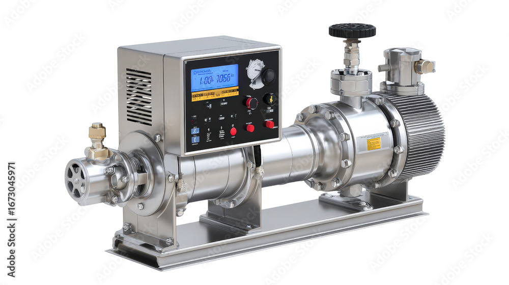 Fototapeta premium Pumping machine with digital flow meter background isolated on a Transparent background, PNG file.