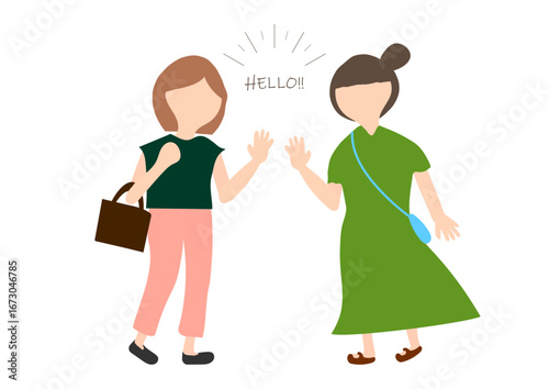 待ち合わせする女性二人のイラスト素材
