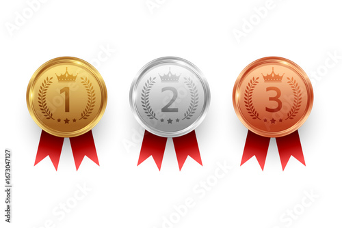 Gold Silver Bronze Award Medals with Red Ribbon – 1st 2nd 3rd Place