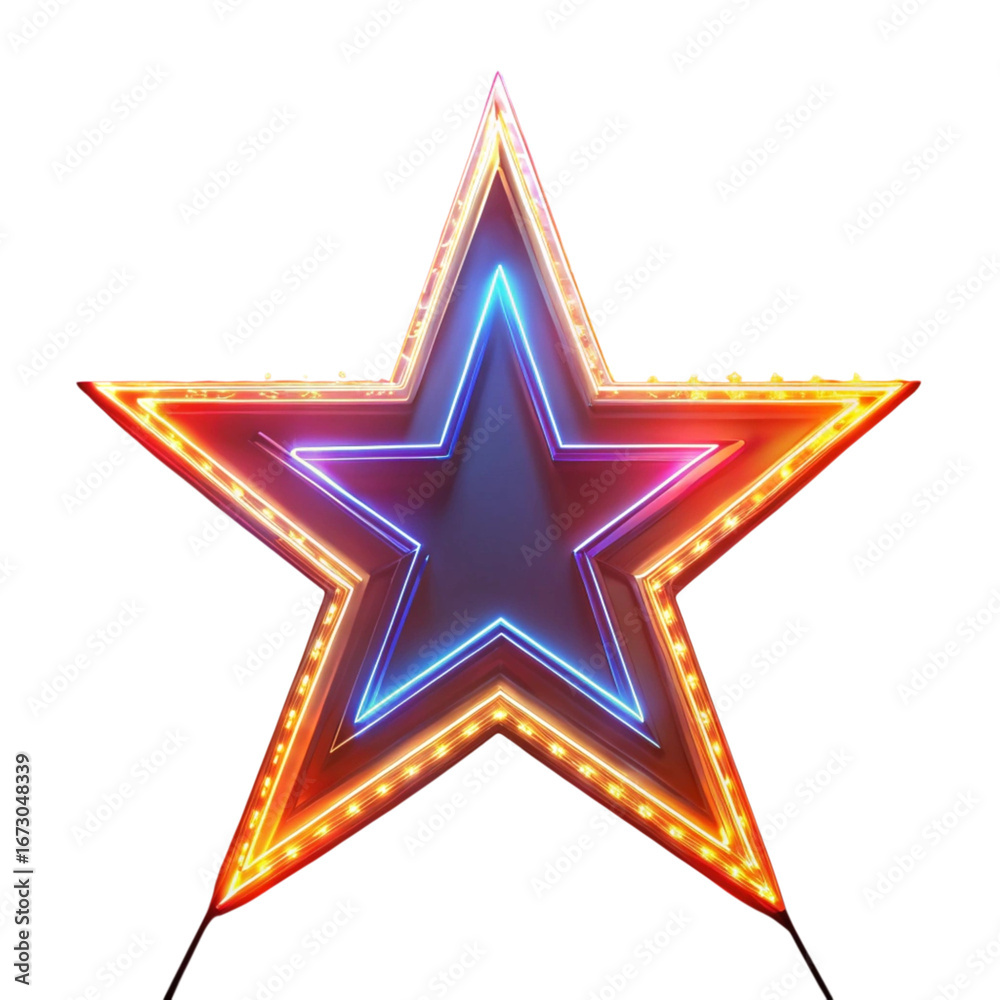 Obraz premium A large star with neon lights on a black background