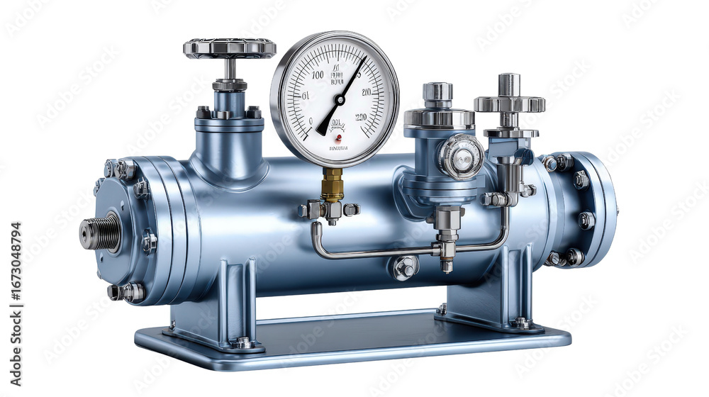 Fototapeta premium Pumping machine with pressure gauge background isolated on a Transparent background, PNG file.