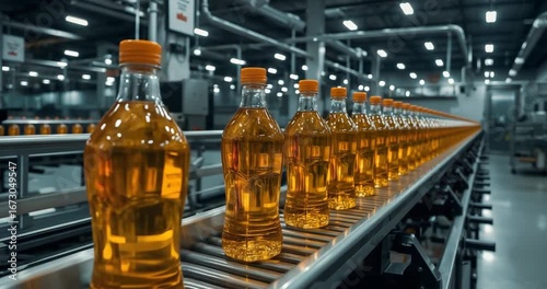 Modern Bottled Oil Production Line in Automated Factory Conveyor System