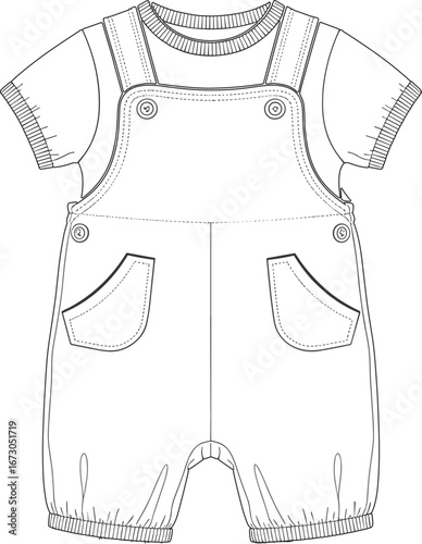 Baby Overalls with Short Sleeves T-shirt Fashion Sketch romper jumpsuit