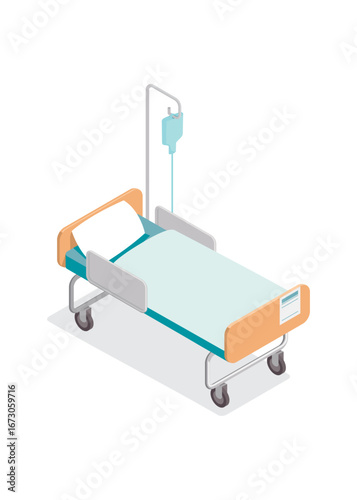 Isolated medical bed icon with iv bag on a white background. Vector illustrator stock illustration