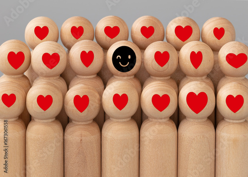 Happy singleness concept. Happy face. Living happily without a relationship. Single, unattached concept. Horizontal format. 