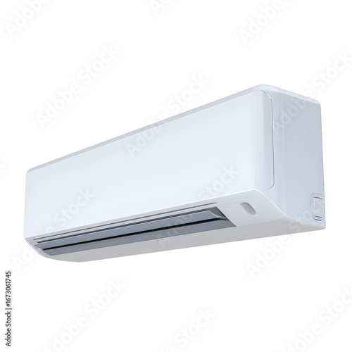 Close-up of a white air conditioner unit mounted on a dark background