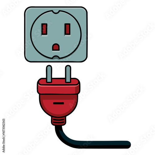 Flat design plug and socket icon cartoon vector isolated on white background ideal for mobile infographics web banner and electrical themed designs