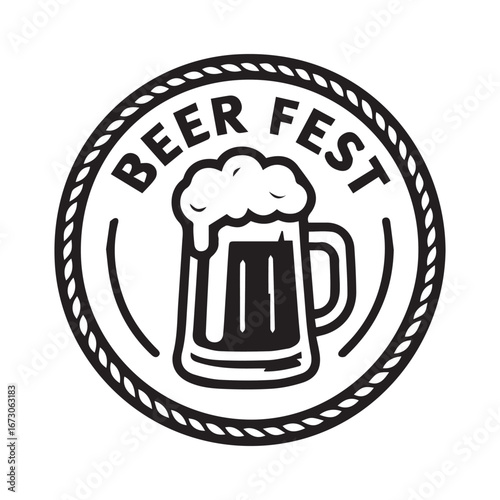 Vector art for Oktoberfest beer festival event, presented in simple clean design, black and white composition emphasized with bold solid outline strokes.