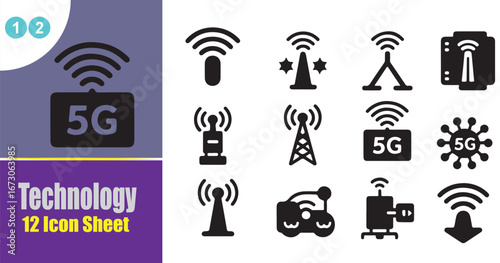 5g, network, technology, icon, sheet, wireless, communication, signal, tower, internet, mobile, connection, simple, solid, vector