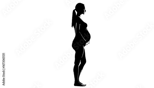 Elegant silhouette of expectant mother in profile, showcasing the beauty of pregnancy, perfect for maternity, wellness, health, and family concepts, creating a feeling of anticipation.