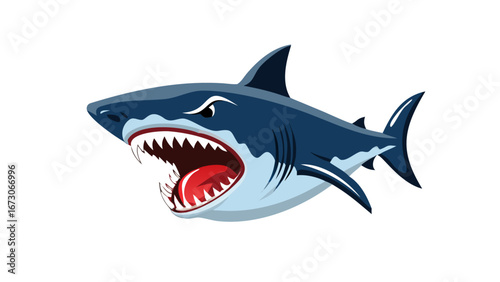 Fierce Shark with Open Mouth - Aggressive Great White Shark Illustration with Sharp Teeth, Dangerous Predator Vector Art