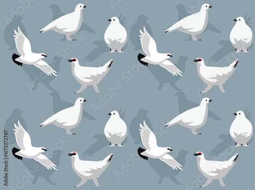 Ptarmigan White Winter Plumage Cartoon Character Seamless Wallpaper Background