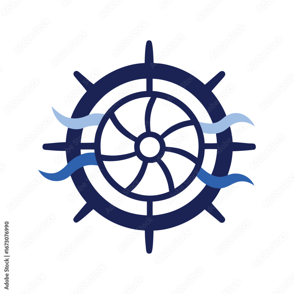Obraz premium stylized ship wheel with waves white background