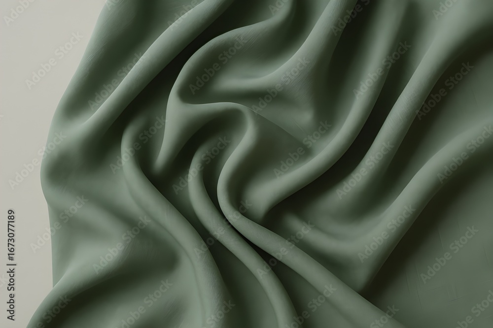 Fototapeta premium Elegant sage green fabric with subtle draping and soft textural folds
