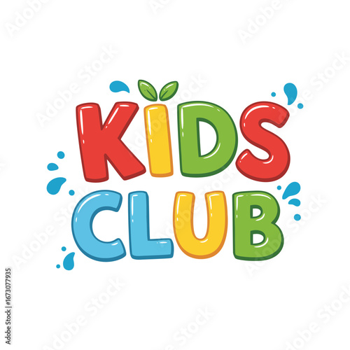 Colorful kids club logo with playful fun splash elements vector