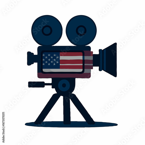 American Flag Camera on Tripod Vector Illustration