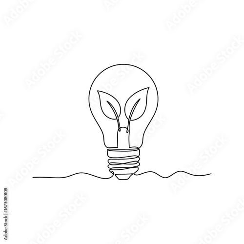 Eco idea bulb with leaves minimalist line art symbol for sustainability and innovation vector